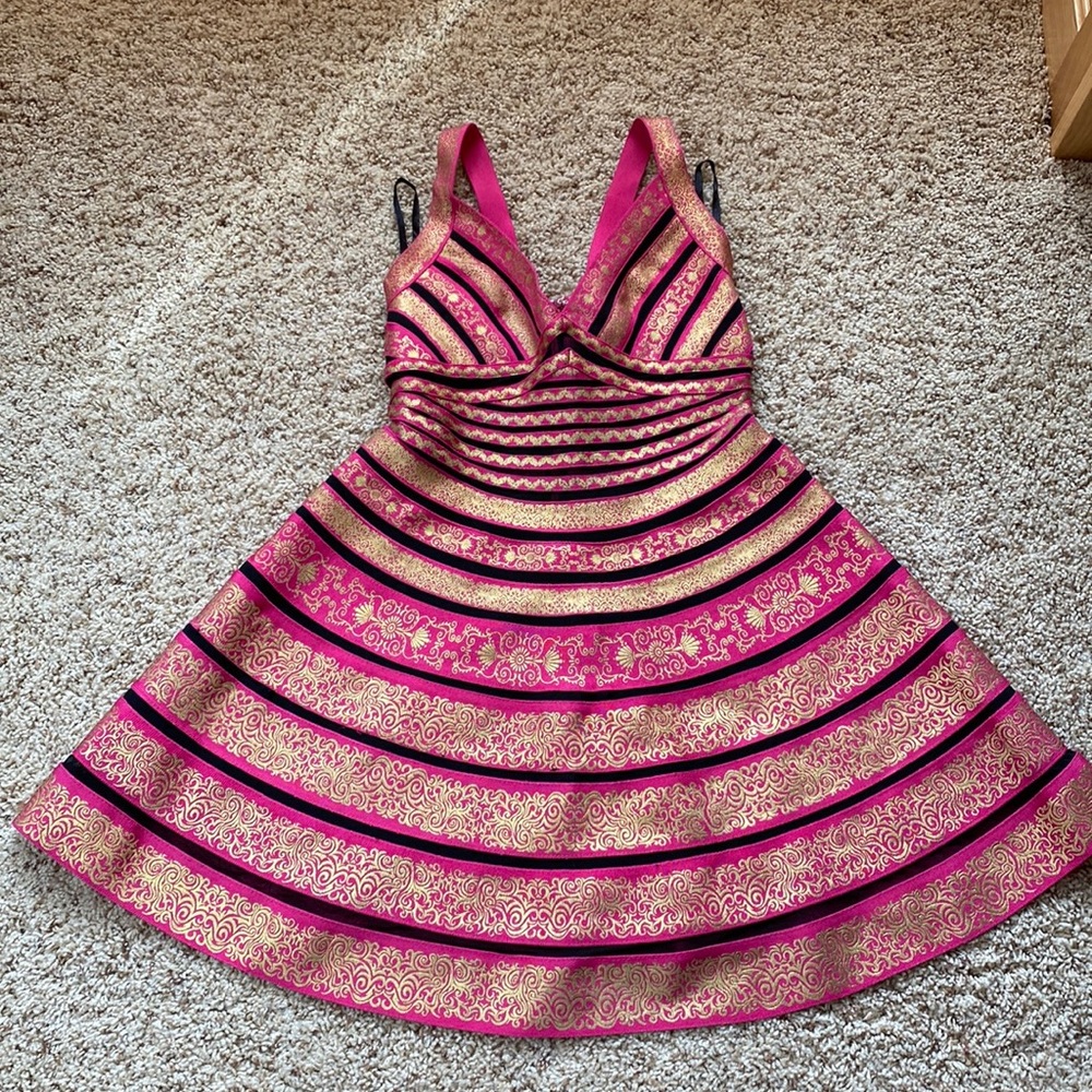 Pink and gold bandage dress